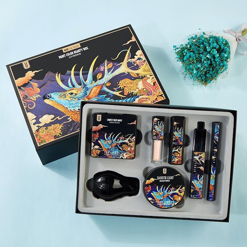 "Travel-friendly 7 piece makeup starter kit packaging for teens and beginners"