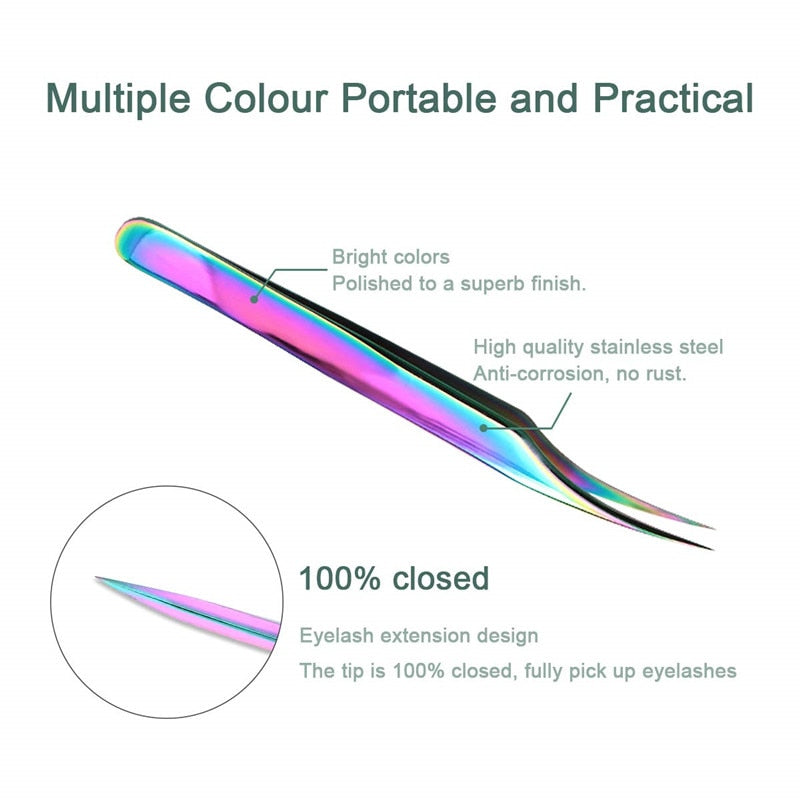 "Applying false eyelashes with professional lash extension tweezers"
