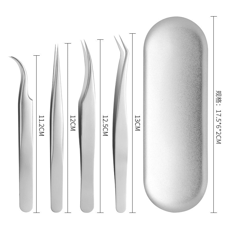"Portable 4PCS eyelash and eyebrow tweezers set beauty tool kit"