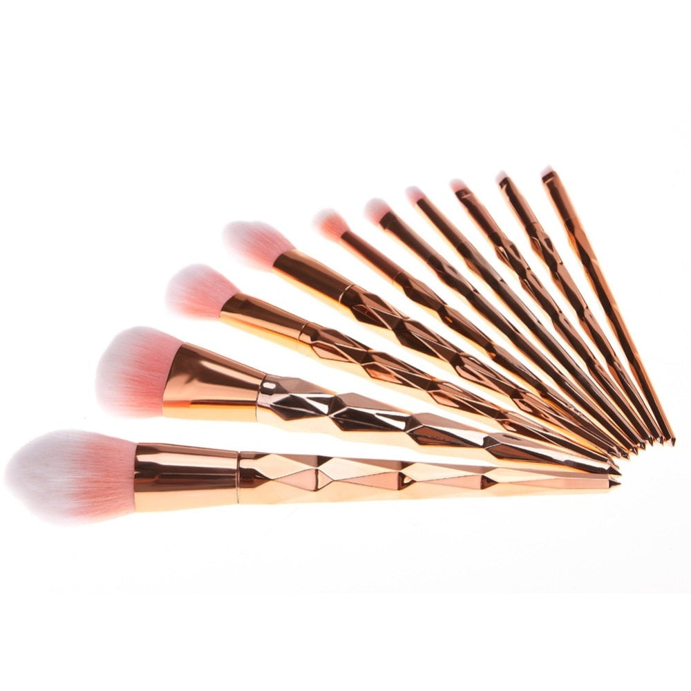 11pcs rose gold diamond makeup brush set with mermaid fishtail design