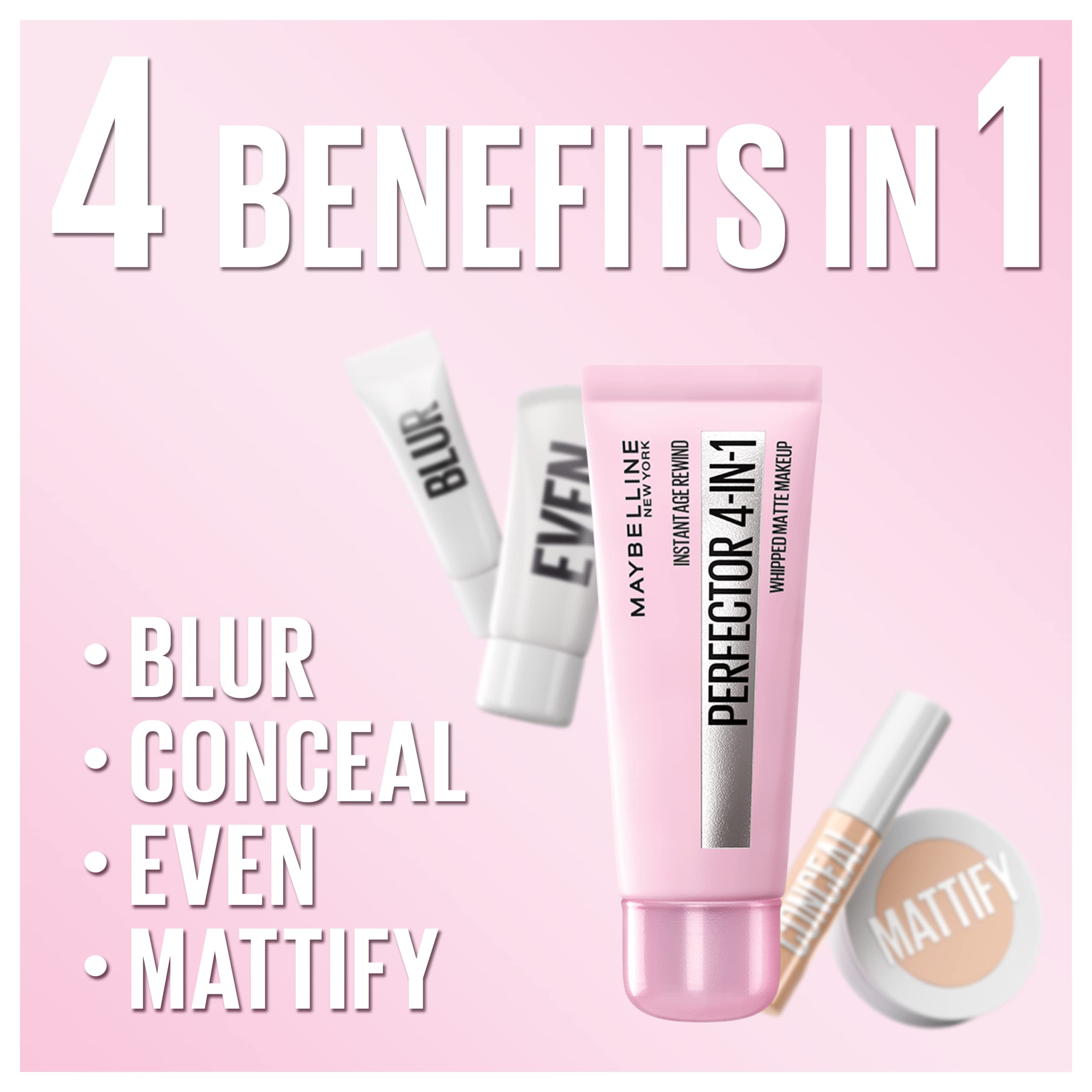 Maybelline 4-in-1 matte makeup swatches on skin”:Lightweight formula blends seamlessly with your skin tone
