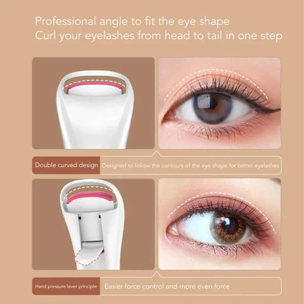 "78 degree wide angle heated eyelash curler for full lash lift"